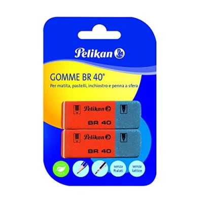 Image de Pelikan Lot de 2 gommes à effacer BR40 en caoutchouc blanc pour crayon, crayons, encre et stylos bille, convient dessin technique artistique usage scolaire,