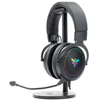Image de Itek Casque Gaming H500 avec Microphone Amovible Surround 7.1 Virtuel, Annulation de Bruit extérieur, éclairage LED RVB. Convient pour PC et Console, Noir, réglable.