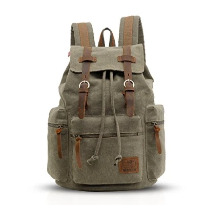 Image de FANDARE Rétro 15.6 Pouces Sac a Dos pour Ordinateur Portable Laptop Plein air Voyage Travail Étudiant Randonnée Sacs d&#039;école Daypack Toile Armée Verte L