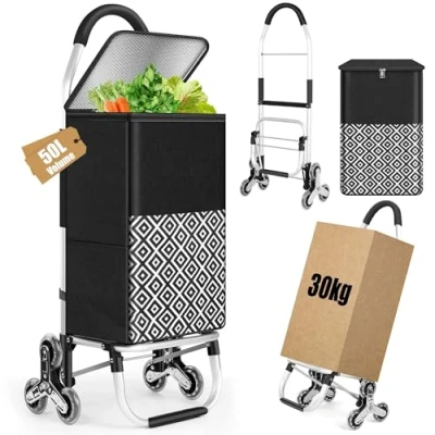 Image de 43.5Litres Aluminium Chariot de Courses Isotherme, Pliable avec Compartiment étanche, 6 Roues, à roulettes, cadie a roulettes Noir