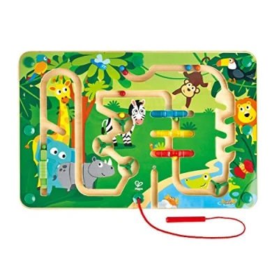 Image de Hape Circuit Billes Aimantées Enfant dès 2 ans Labyrinthe Bois Animaux de la Jungle Motricité Fine, Coordination Oeil Main, Résolution Problèmes, Apprentissage Couleurs &amp;