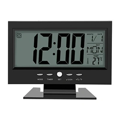 Image de Samfox Horloge électrique, Réveil LCD Digital Sound Sensor avec Calendrier Et Affichage de La Température(Noir)