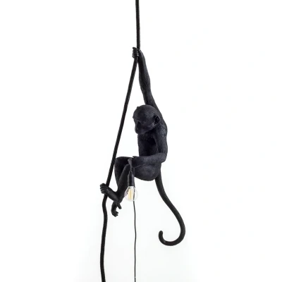 Image de Seletti Lampe suspendue singe avec corde, Résine, Noir, 35 x 38 87 cm