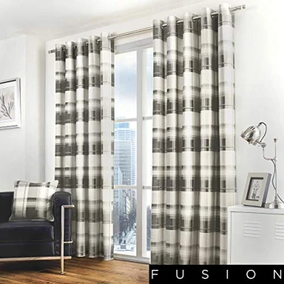 Image de Dreams &#039;n&#039; Drapes Housse à Carreaux Fusion, Tissu, Ardoise, Curtains: 46&quot; Width x 72&quot; Drop (117 183cm)