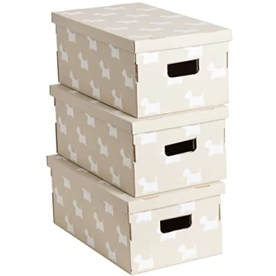 Image de Kanguru UnDueTre Doggy Chiens Lot de 3 boîtes rangement en Carton recyclé certifié FSC, Gris dimension 51 x 29 20 cm
