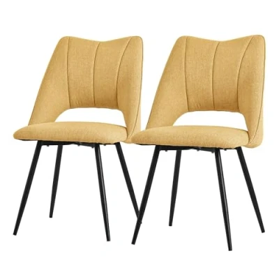 Image de Chaises de Salle à Manger ML DESIGN Lot 2 Jaune Moutarde Rembourrées Pieds Métalliques Noirs