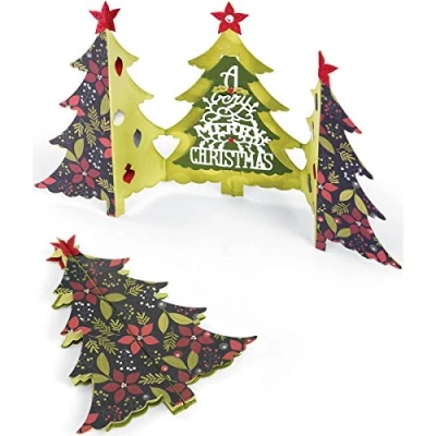 Image de Sizzix Thinlits Lot de 6 matrices découpe pour sapin Noël pliées par Jen long, métal, multicolore, 26,1 x 17 0,5 cm