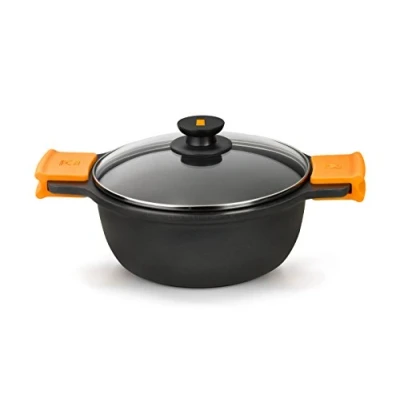 Image de BRA Efficient Faitout Haut 36 cm , Fonte D&#039;Aluminium, avec Antiadhésif Platiunm Plus sans PFOA, Couvercle en Verre et Anses Silicone Démontables, Tous Feux Dont Induction