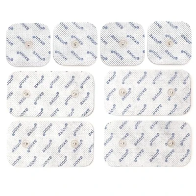 Image de axion Lot de 8 électrodes Mixtes Patch Compatible avec Les appareils COMPEX Electrostimulateur TENS et EMS Connexion par Bouton Pression 3,75 mm
