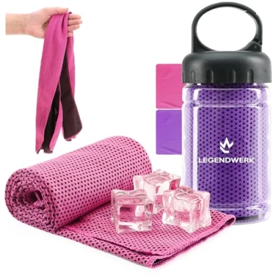 Image de com four® 2X Serviette rafraîchissante en Bouteille pour la Chaleur, Les Coups de Soleil (2X Chiffon Rose/Violet)