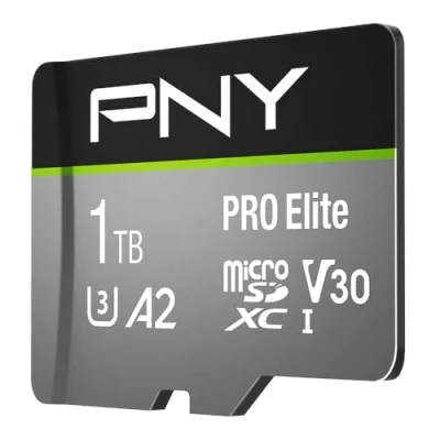 Image de PNY PRO Elite Carte mémoire microSDXC 1 To + Adaptateur SD, A2 app performance, Vitesse de lecture jusqu&#039;à 100 Mo/s, Classe 10 UHS 1, U3, V30 pour les vidéos 4K