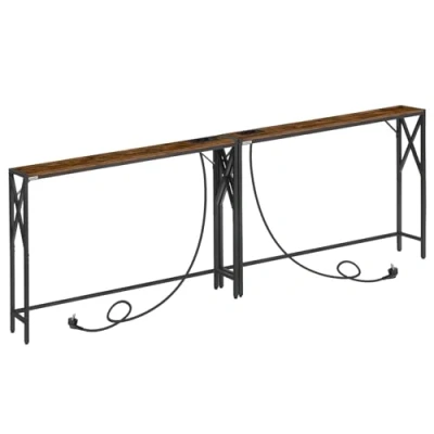 Image de MAHANCRIS Bouts de Canapé avec Station Charge, Lot 2, Tables d’Entrée, Rangement pour Couloir, Style Vintage, Entrée, Hall, Marron et Noir ACTHR151UE01S2V