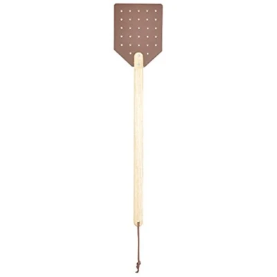 Image de Esschert Design Tapette à Mouches en Cuir et Bois 12 x 1,2 52 cm avec Boucle de Suspension