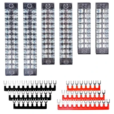 Image de HUAZIZ 6PCS bornier à Vis Borne 8/10/12 Position Double Rangée de Bande Barrière + Rouge et Noir Terminal Barrette Jonction Pré isolée