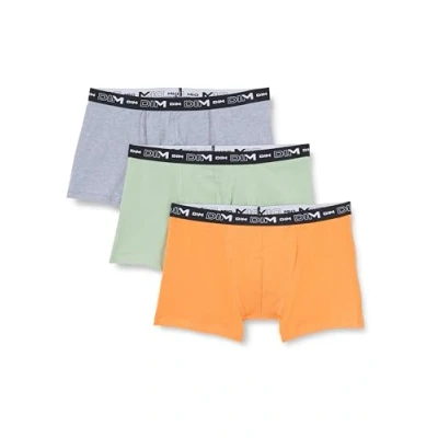 Image de DIM Boxer Homme Coton Stretch Respirant Maintien Optimal x3, Vert Sauge/Ocre/Gris Souris, XXL
