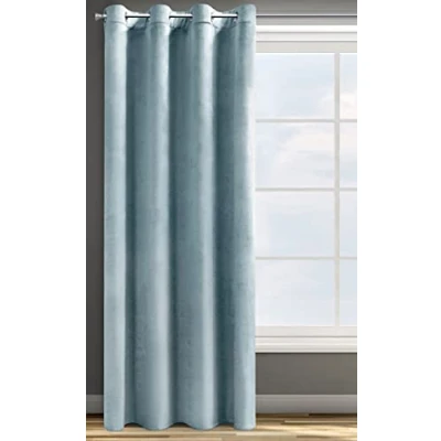 Image de Design91 Eurofirany Rosa Rideau en Velours Doux Uni Opaque avec Oeillets 1 Unité, Moelleux, Panneau Drapé, Classique, Élégant, Salon, Chambre, 200 g/m², 140x250 cm, Noir