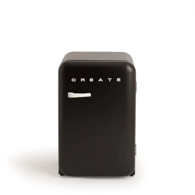 Image de CREATE / RÉTRO FRIGO 83.5 ARGENT/Réfrigérateur noir avec poignée blanc cassé 98W, basse consommation, 2 étagères, régulateur de température, porte bouteilles, 56x54x84cm.