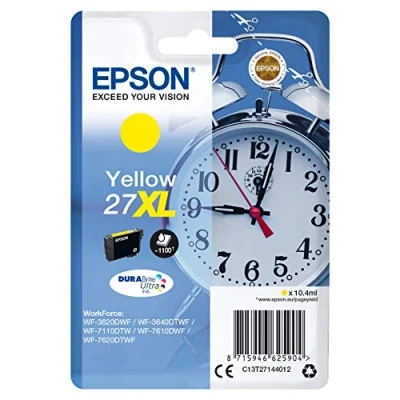 Image de Epson 27XL Réveil Jaune, Cartouche d&#039;encre d&#039;origine XL Haute capacité, WF 3620DWF 3640DTWF 7110DTW 7210DTW 7710DWF 7715DWF 7720DTWF 7610DWF 7620DTWF