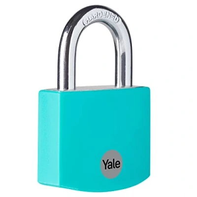 Image de Yale YE3B/32/116/1/TE Cadenas de sécurité standard en aluminium 32 mm Bleu sarcelle Anse ouverte acier trempé 3 clés