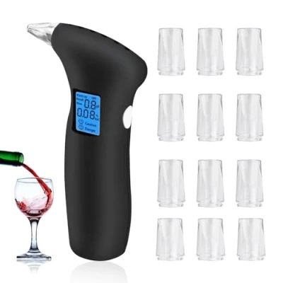 Image de Peppy alcootest portable certifié avec écran LCD, test d&#039;alcool professionnel 12 embouts inclus, idéal pour l&#039;alcool test,