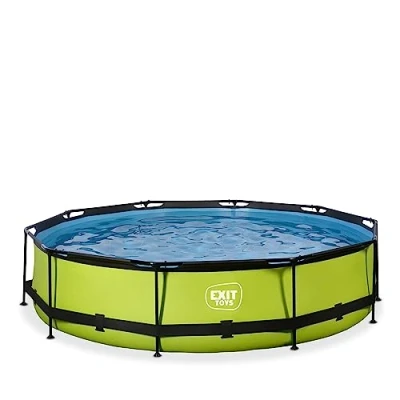 Image de EXIT TOYS Piscine Tubulaire Lime ø360x76cm Hors Sol Ronde Grande avec Pompe Filtrante à Cartouche Entrée Basse Idéal pour Les Jeunes Enfants Cadre Stable Design Unique Vert