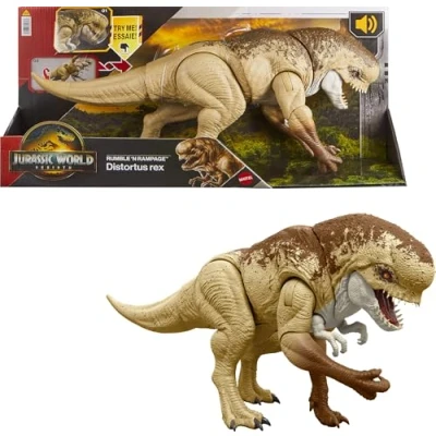 Image de Mattel Jurassic World : Renaissance Figurine articulée Distortus Rex Combat ultime, dinosaure de 56 cm avec 2 actions d’attaque, contenu précis et jeu virtuel, JJP79