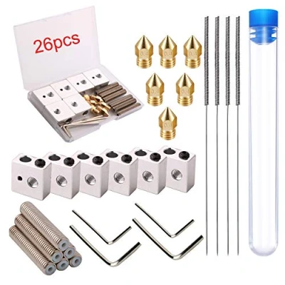 Image de RUNCCI YUN 6pcs 30MM Longueur Extrudeuse 1.75MM Teflon Tube de gorge et 0.4MM en laiton Tête d&#039;impression Buse Blocs chauffants hotend pour MK8 Makerbot Anet A8 Imprimante 3D