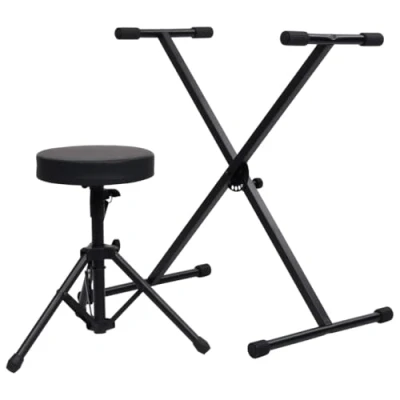 Image de vidaXL Ensemble de Support Clavier et Tabouret Réglable Synthétiseur Piano Répétition Equipe Performance Musicale Noir