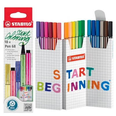 Image de STABILO Pen 68 Feutre dessin Etui zig zag x 18 feutres de coloriage pointe moyenne coloris assortis