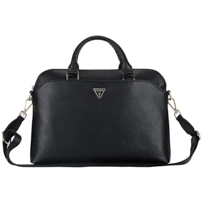 Image de Guess Sacoche pour ordinateur portable 15 avec poche zippée grainée et logo triangulaire (noir)