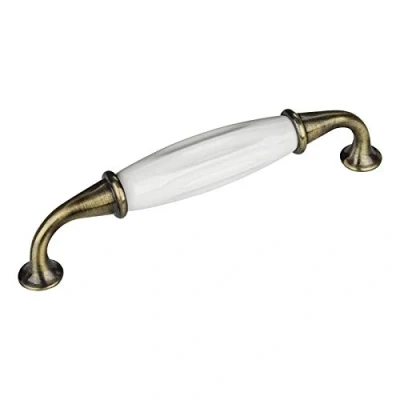 Image de Set de 5 x SO TECH® Poignée en Porcelaine JOHANNA Finition Laiton Vieilli blanc Entraxe 128 mm Meuble