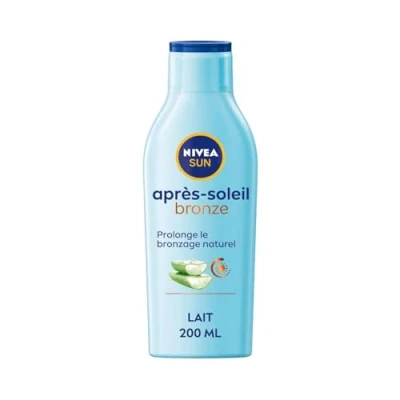 Image de NIVEA SUN lait après soleil Bronze prolongateur de bronzage (1 x 200 ml), hydratant corps à l&#039;aloe vera bio pour un et une hydratation durables
