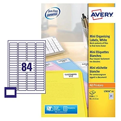 Image de AVERY Pochette de 2100 étiquettes autocollantes, Personnalisables et imprimables, Format 46 x 11,1 mmImpression laser/jet d&#039;encre, (L7656 25)