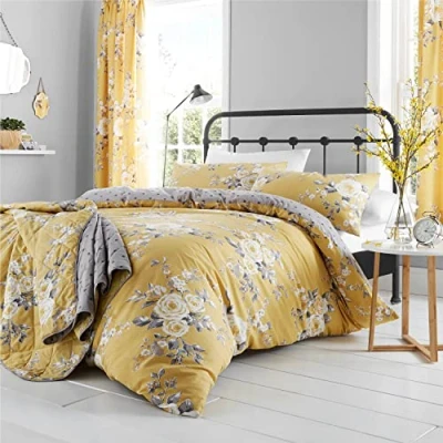 Image de Catherine Lansfield Canterbury Parure de lit Simple à Entretien Facile Ocre, Polyester Coton., Double