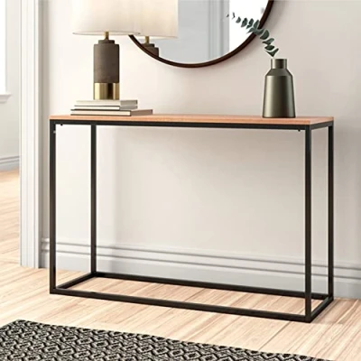 Image de [en.casa] Table Console Rectangulaire pour Salon d&#039;Appoint Panneau de Particules Mélaminé Métal 80 x 100 30 cm Noir Effet Chêne