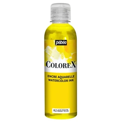 Image de Pébéo Encre Colorex 250 ML Jaune Primaire Aquarelle Rendu Velouté Dessin Multi outil Tous Supports