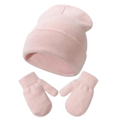 Image de DRESHOW Ensemble Bonnet Beanie et Moufles d&#039;hiver Set pour Bébés Enfants Chapeau Gants Tricotés Chauds 2 Ans 5 Filles Garçons