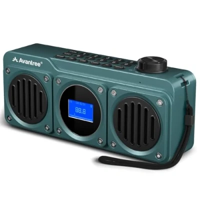 Image de Avantree Boombyte Radio FM Portable avec Enceinte Bluetooth, Deux Haut parleurs (14W), Volume élevé, Son stéréo, Emplacement pour Carte Micro SD, Port USB, 11H Rechargeable Lecteur MP3 Bleu