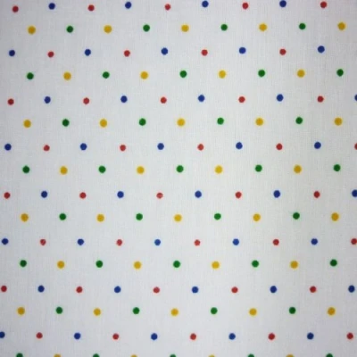 Image de Tissu en polycoton blanc avec motif à pois Multicolore spot primaire (par mètre)