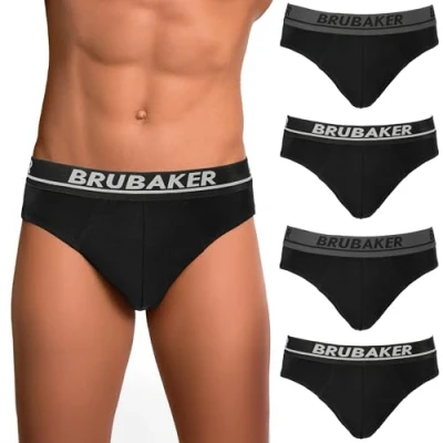 Image de BRUBAKER Slip pour Hommes Pack de 4 sous vêtements Confortables avec Taille Élastique Stretch Unicolore en Coton et Élasthanne (Lycra®)