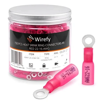 Image de Wirefy 150 Pièces Cosses Électriques à Sertir Ronde M3,5 Kit de a Oeil Thermorétractables pour l&#039;Automobile 0,5 1,5 mm²