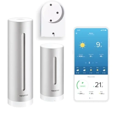 Image de Netatmo Station Météo Intérieur Extérieur Connectée sans Fil avec Support Mural, Thermomètre, Hygromètre, Baromètre, Sonomètre, Qualité de l&#039;air Compatible Alexa, Apple et Google Home, NWS AMZ