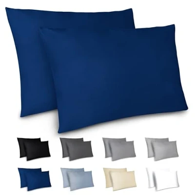 Image de Dreamzie Taie Oreiller 40x80 cm Lot de 2 Housse d&#039;oreiller en Microfibre avec Une Fermeture Eclair Certifiée Oeko Tex Coussin Bleu Foncé