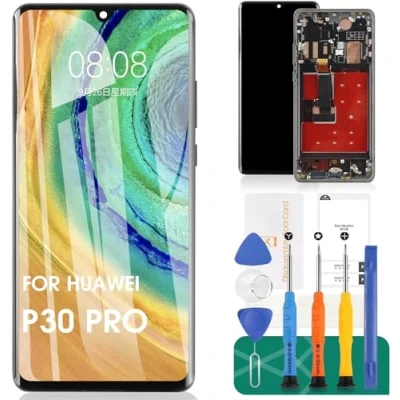 Image de Écran LCD de rechange OLED pour Huawei P30 Pro VOG L29 L09 AL00 avec cadre (noir, empreintes digitales, écran incurvé)