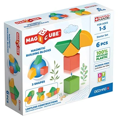Image de Geomag Magicube 1+ Shapes Magnetic Blocks for Kids 4 Colours and 6 Cubes 100 Percent Recycled Plastic
