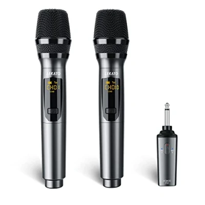 Image de LEKATO Microphones sans Fil 2,4 GHz Doubles Rechargeables jusqu&#039;à 30 Heures d&#039;autonomie Ensemble de en métal pour karaoké Chant église, fête, Mariage
