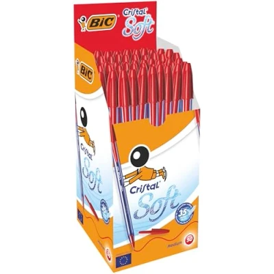 Image de BIC Cristal Soft Stylos Bille avec Pointe Moyenne (1,2 mm) Ecriture Fluide Encre Rouge, Boîte de 50