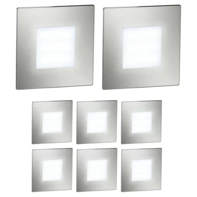 Image de ledscom.de 8 pièces Lumière d&#039;escalier LED/lampe murale encastrée FEX pour l&#039;intérieur et l&#039;extérieur, carrée, inox, 85 x 85mm, blanc froid