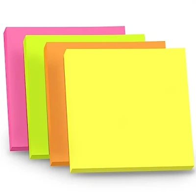 Image de WAYTEX 400 Notes Autocollantes Repositionnables Lot de 4 blocs 100 Sticky Carrées 75 x mm Couleurs Néon
