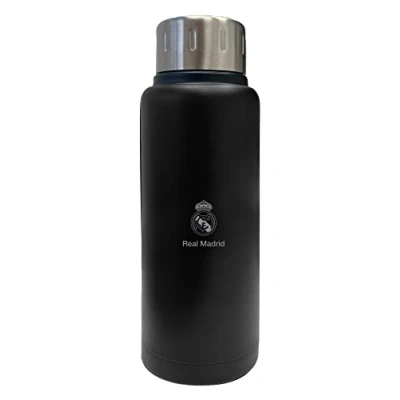 Image de Safta REAL MADRID Bouteille isotherme en acier inoxydable double isolation 6h de boisson chaude et 12h froide 500 ml Noir, Estándar, décontracté